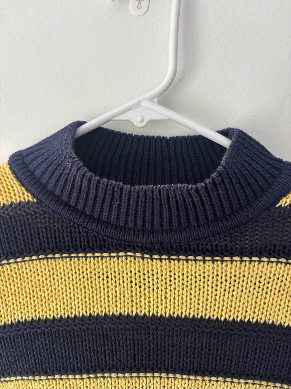 Pilcro Anthropologie Yellow Navy Blue Striped Short-Sleeve Mock-Neck Sweater - Picture 3 of 6